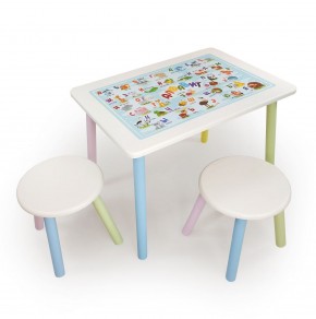 Детский комплект стол и два табурета круглых с накладкой Алфавит (Белый, Белый, Цветной) в Талице - talica.mebel-74.com | фото