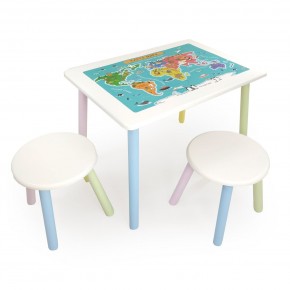 Детский комплект стол и два табурета круглых с накладкой Детский мир (Белый, Белый, Цветной) в Талице - talica.mebel-74.com | фото