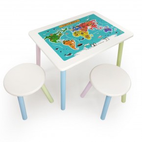Детский комплект стол и два табурета круглых с накладкой Детский мир (Белый, Белый, Цветной) в Талице - talica.mebel-74.com | фото