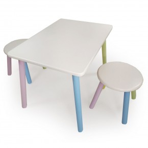 Детский комплект стол и два табурета круглых с накладкой Космос  (Белый, Белый, Цветной) в Талице - talica.mebel-74.com | фото