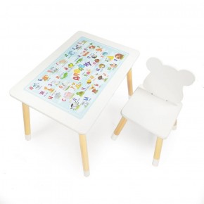Комплект детской мебели стол и стул Мишутка с накладкой Алфавит (Белый/Белый/Береза) в Талице - talica.mebel-74.com | фото