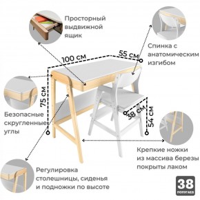 Комплект растущий стол и стул 38 попугаев «Вуди» (Белый, Без покрытия) в Талице - talica.mebel-74.com | фото