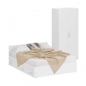 Кровать с ящиками 1600 + Шкаф 2-х створчатый Стандарт, цвет белый, ШхГхВ 163,5х203,5х70 + 90х52х200 см., сп.м. 1600х2000 мм., б/м, основание есть в Талице - talica.mebel-74.com | фото