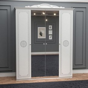 Шкаф 4-х дверный с зеркалами (12.244) Грация (белый/серебро) в Талице - talica.mebel-74.com | фото