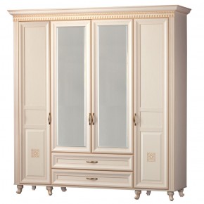 Шкаф для одежды 4-дверный с зеркалом №493 Марлен кремовый белый в Талице - talica.mebel-74.com | фото
