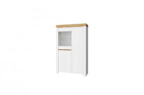 Шкаф с витриной 1V2D, TAURUS, цвет белый/дуб вотан в Талице - talica.mebel-74.com | фото