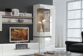 Шкаф с витриной 3D/TYP 01L, LINATE ,цвет белый/сонома трюфель в Талице - talica.mebel-74.com | фото